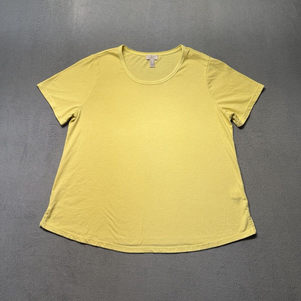 LOGO by Lori Goldstein Womens M Yellow Short Sleeve T Shirt Round Neck Top